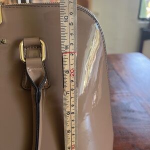 Adrienne Vittadini Tan/Beige Patent Double Handle Dome Satchel Purse